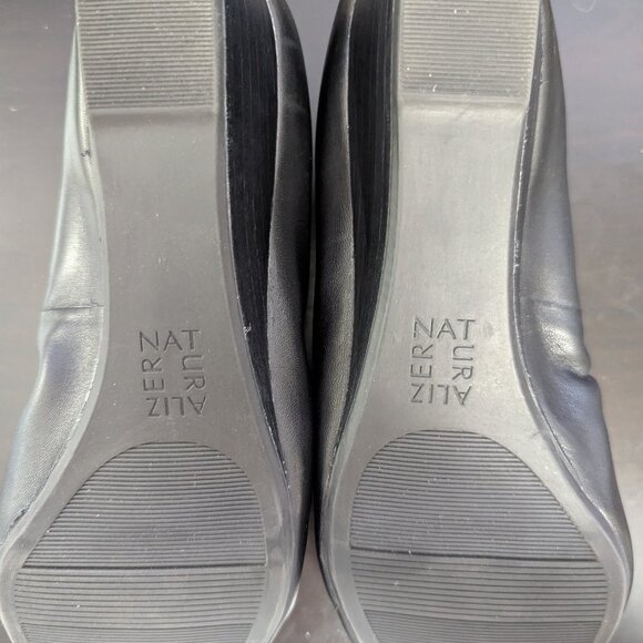 NEW Naturalizer Black Wedge Leather Pumps Size 7 Contrast Peep Toe Comfort - Picture 4 of 8
